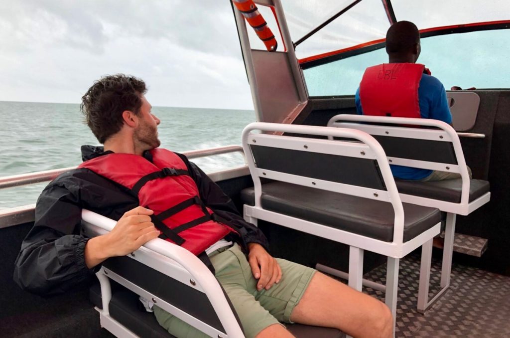 Timo in the boat during the crossing from Pangani to Zanzibar